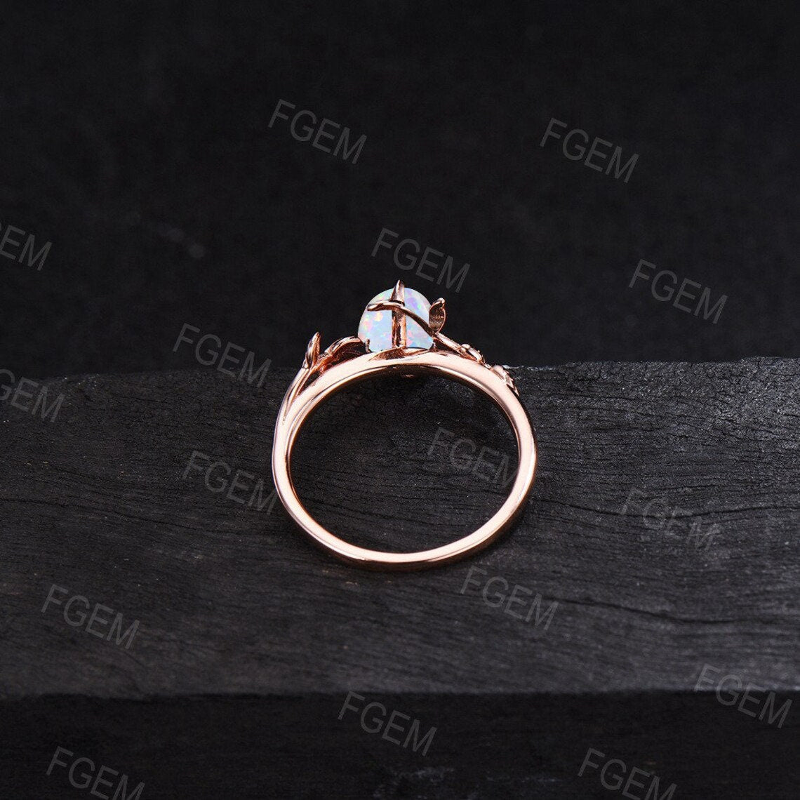 Twig Opal Engagement Rings 10K/14K/18K Rose Gold 1.25ct Pear Shaped White Opal Wedding Rings Cluster Moissanite Branch Nature Wedding Ring