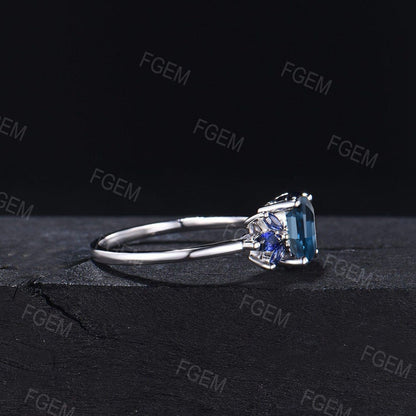 Sterling Silver Real London Blue Topaz Ring Blue Sapphire Cluster Engagement Ring December Birthstone Wedding Ring Unique Anniversary Gift