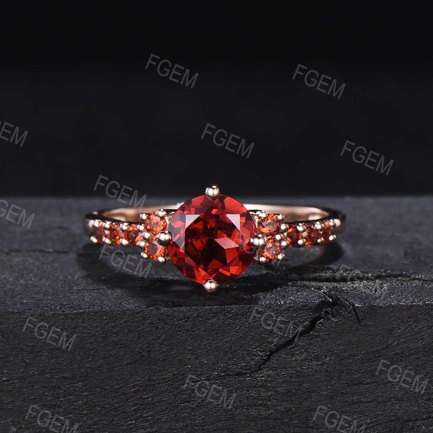 Natural Garnet Engagement Ring Rose Gold 1.2ct Round Red Wedding Ring January Birthstone Promise Ring Garnet Bridal Ring Anniversary Gifts