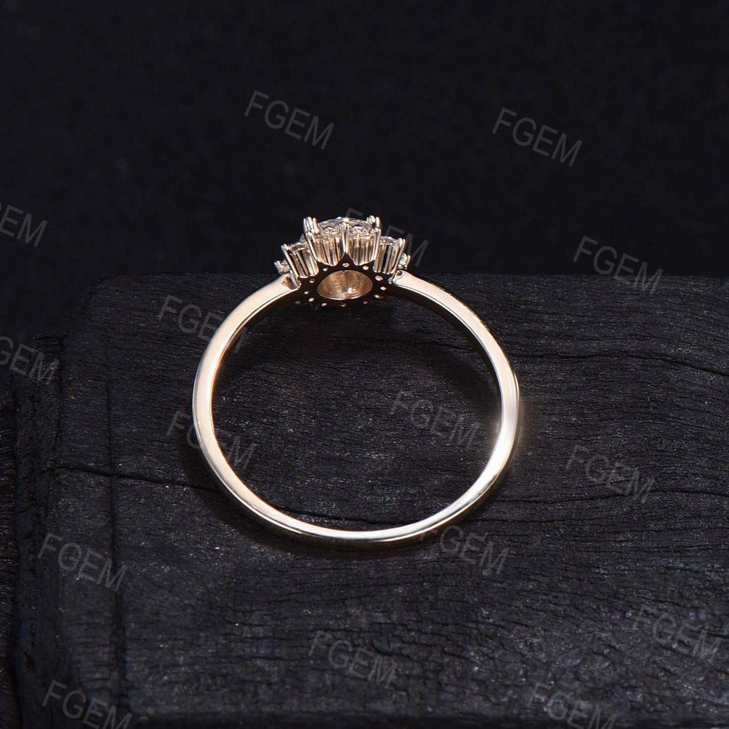 Flower Opal Engagement Rings 10K/14K/18K Yellow Gold Round Cut White Opal Halo Wedding Rings Cluster Moissanite Nature Flower Wedding Ring