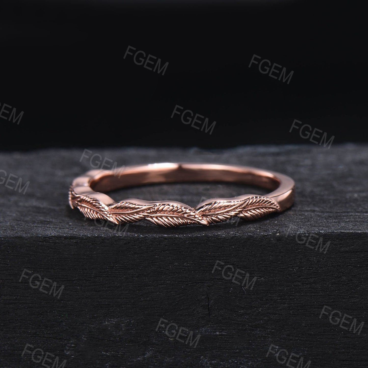 10K Rose Gold Leaf Wedding Band,Minimalist Nature Inspired Wedding Ring Anniversary /Graduation Gift, Simple Branch Ring ,Leaf Stacking Ring