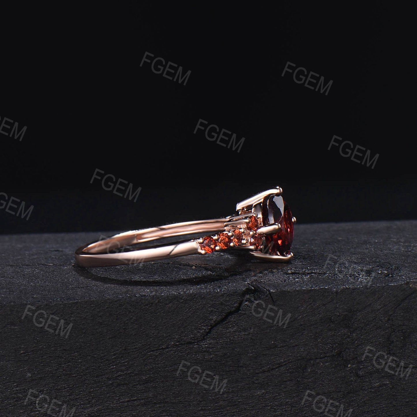 Oval/Pear/Hexagon Half Eternity Garnet Engagement Ring January Birthstone Wedding Ring Natural Red Garnet Jewelry Birthday/Anniversary Gift