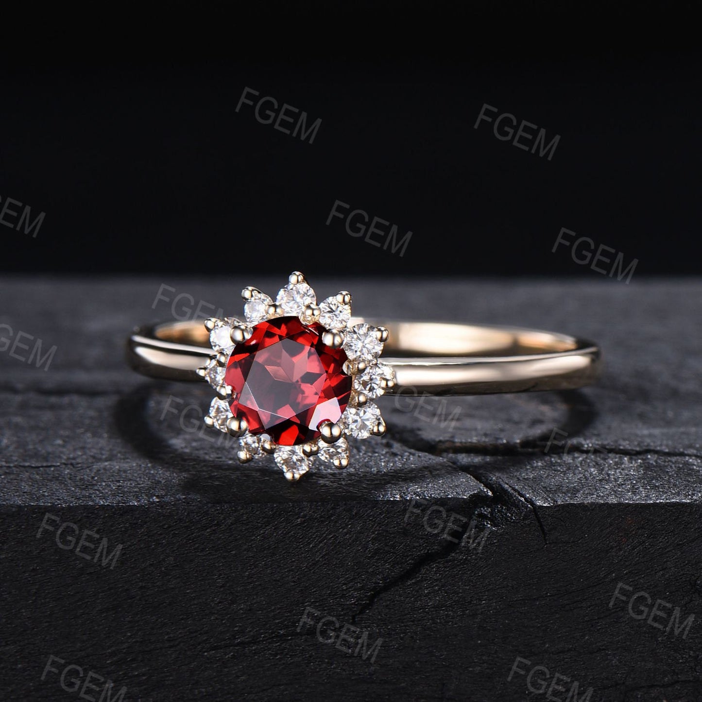 Nature Inspired Floral Ruby Halo Engagement Rings 10K Gold Round Red Wedding Ring July Birthstone Jewelry Unique Anniversary/Birthday Gift