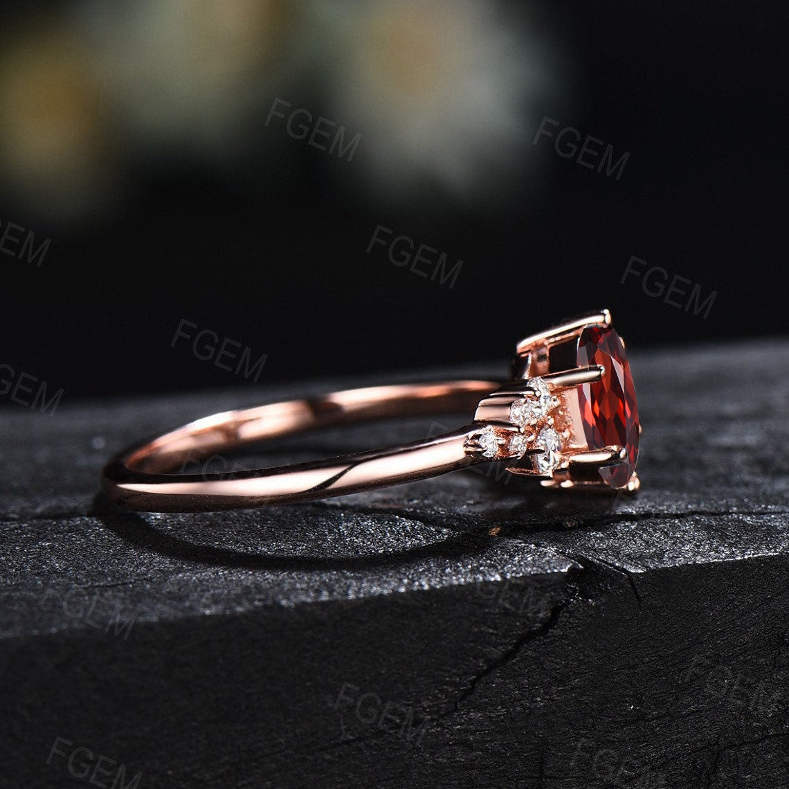 July Birthstone Wedding Ring 1ct Hexagon Cut Red Ruby Gemstone Jewelry Rose Gold Ruby Cluster Engagement Rings Anniversary Ring For Women