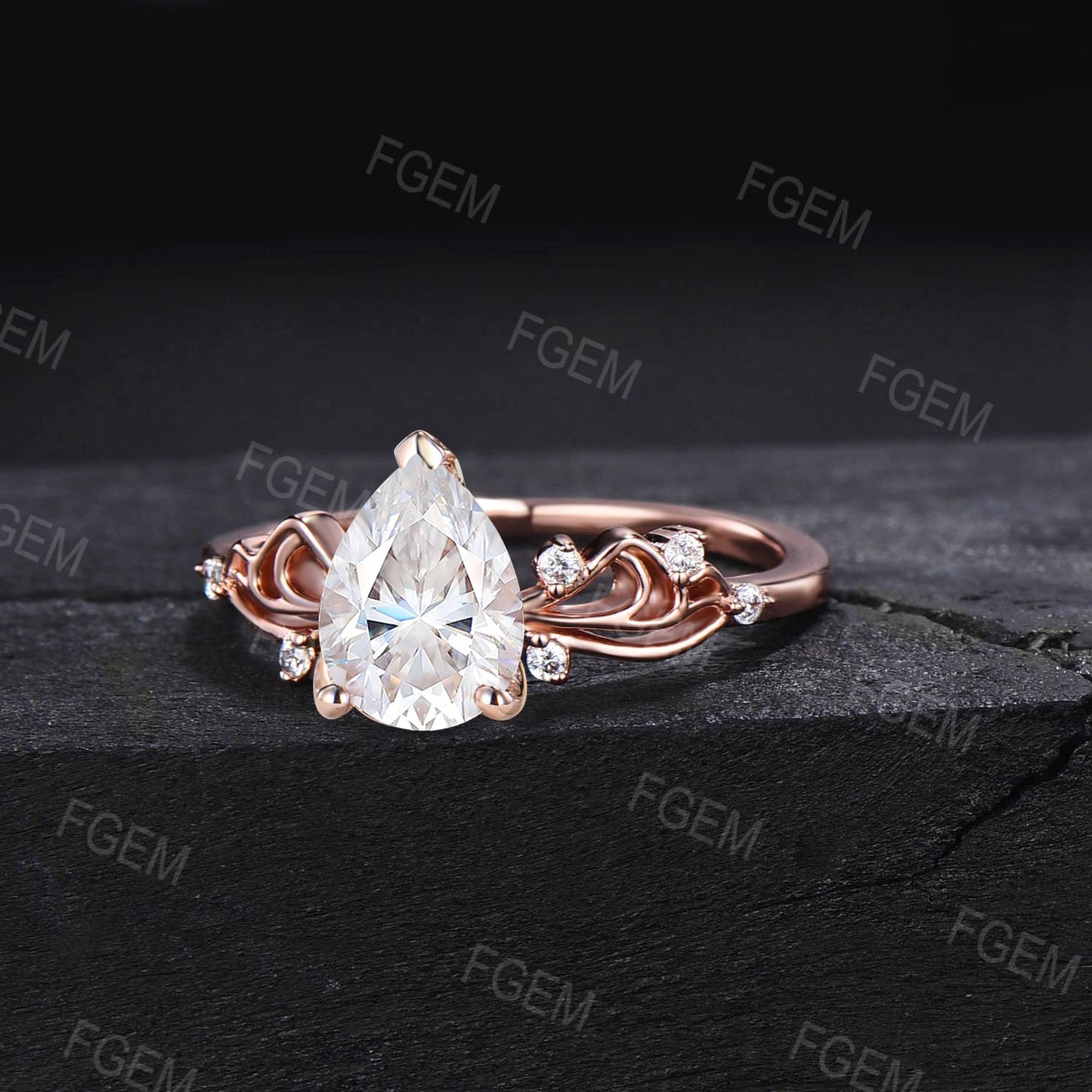1.25ct Pear Shaped Moissanite Engagement Rings 10K Rose Gold Diamond Wedding Ring Gift Unique Bow Tie Moissaite Band Bowknot Engagement Ring