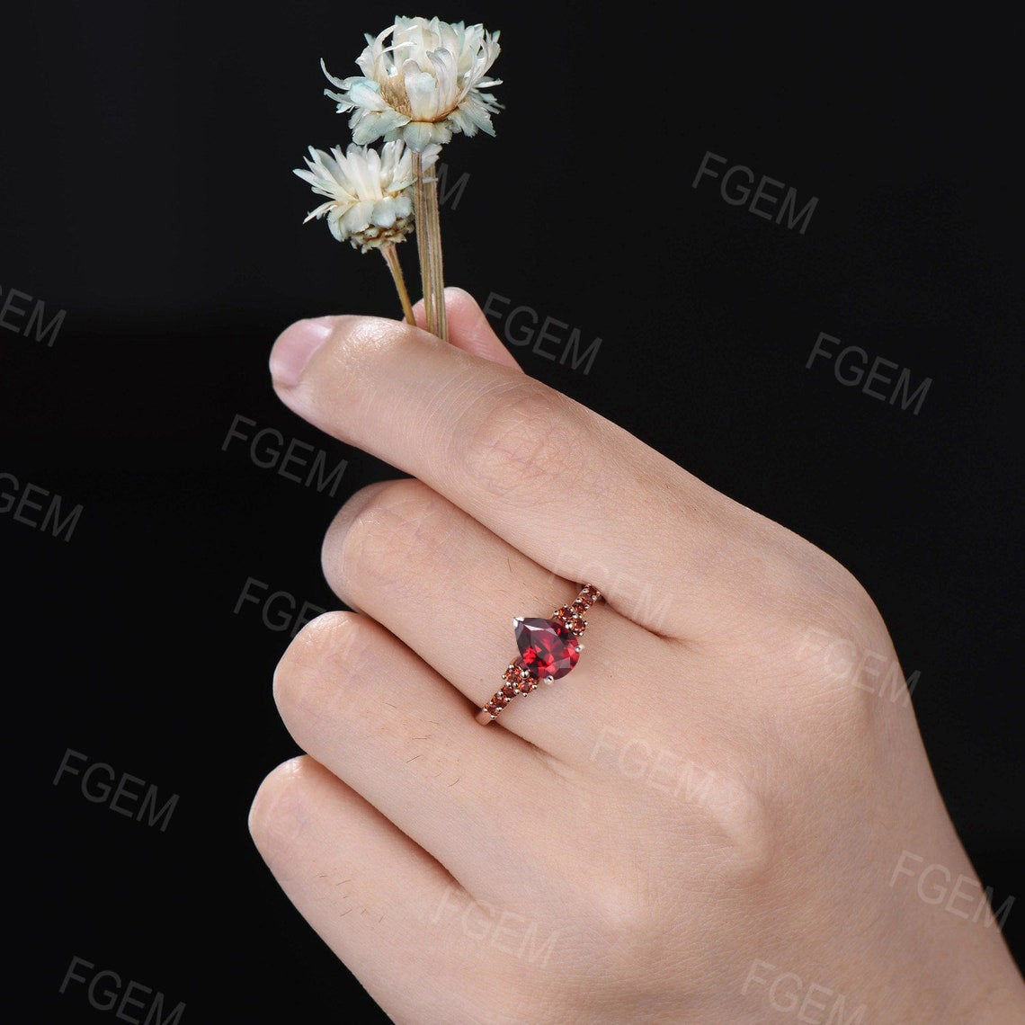 1.25ct Pear Shaped Half Eternity Ruby Engagement Ring July Birthstone Wedding Ring Red Ruby Gemstone Jewelry Birthday/Anniversary Ring Women