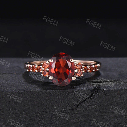 Oval/Pear/Hexagon Half Eternity Garnet Engagement Ring January Birthstone Wedding Ring Natural Red Garnet Jewelry Birthday/Anniversary Gift
