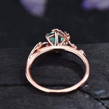 Sterling Silver Nature Inspired Green Sapphire Ring Vintage 1ct Hexagon Green Engagement Ring Branch Teal Blue Green Sapphire Solitaire Ring