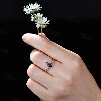 Nature Inspired Blue Goldstone Solitaire Rings 10K Rose Gold Kite Galaxy Blue Sandstone Ring  Leaf Branch Wedding Band Unqiue Promise Gifts