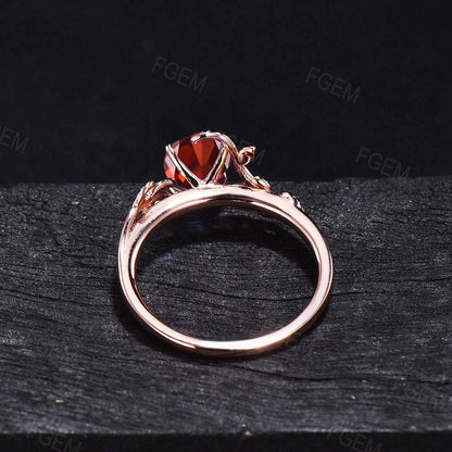 1.5ct Oval Cut Natural Garnet Ring Red Gemstone Jewelry Nature Insapired Twig Leaf Garnet Engagement Rings Unique January Birthstone Gifts