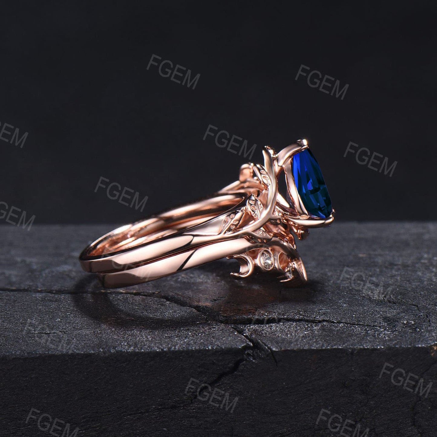 Sterling Silver Teardrop Blue Sapphire Engagement Ring Set Vintage Blue Bridal Set September Birthstone Jewelry Celtic Promise Ring Women