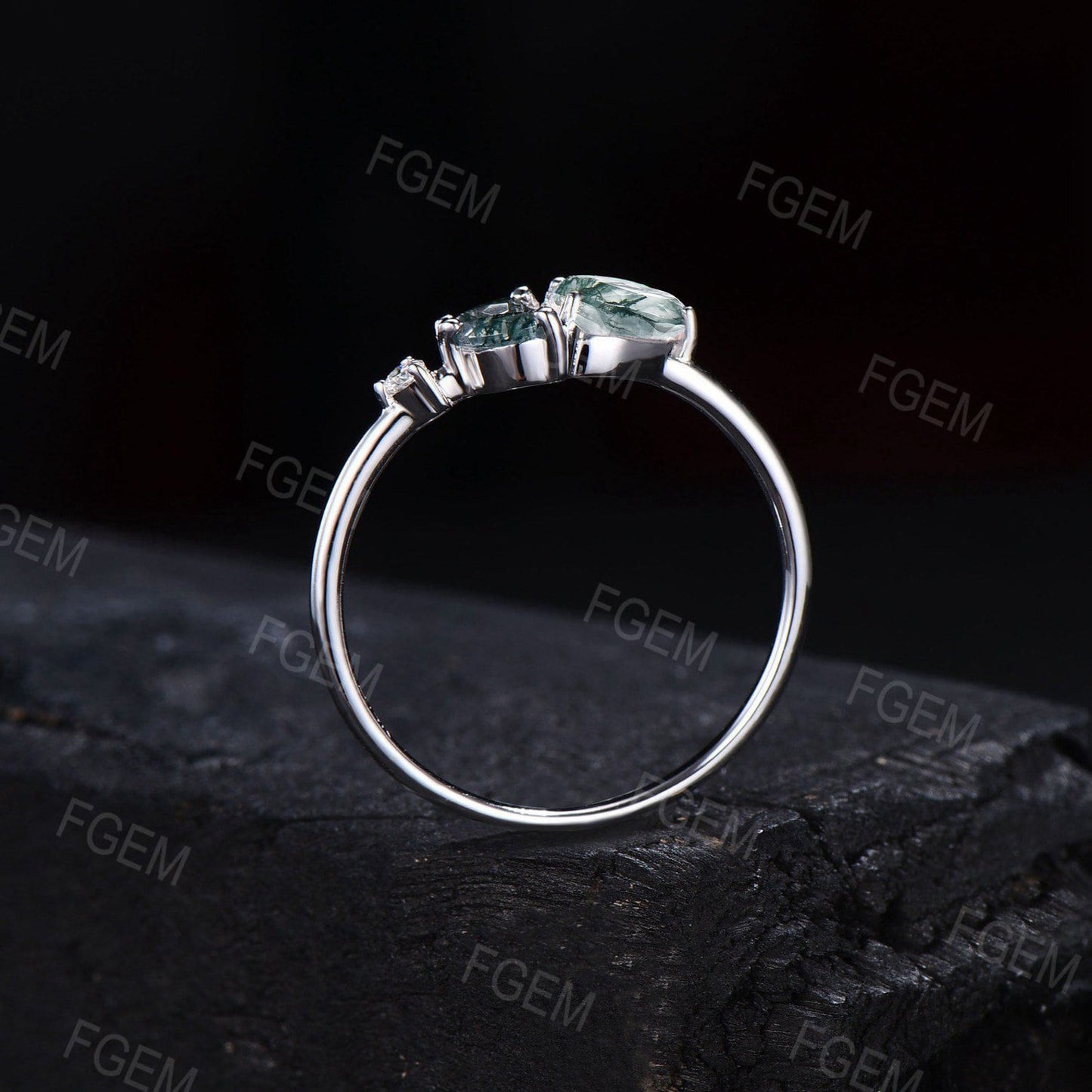 Unique Minimalist Pear Shaped Natural Moss Agate Promise Ring Rose Flower Moss Agate Moissanite Ring Green Moss Wedding Ring Birthday Gifts