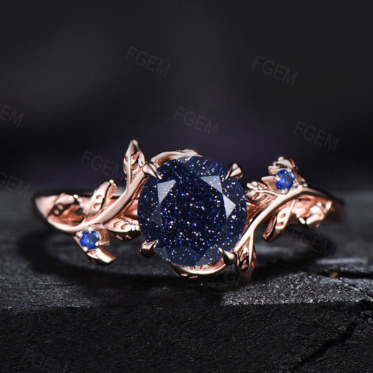 Hypoallergenic Sterling Silver 1ct Round Nature Inspired Galaxy Blue Sandstone Branch Promise Ring Cluster Blue Sapphire Wedding Ring Gifts