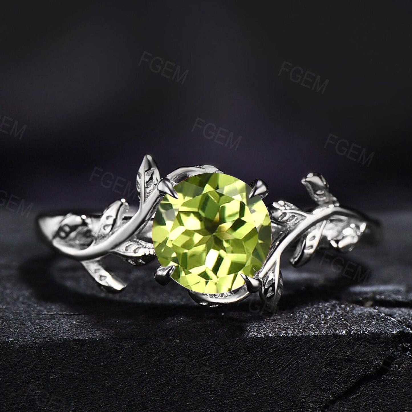 1ct Round Natural Green Peridot Ring Green Gemstone Jewelry Dainty Nature Inspired Branch Peridot Ring August Birthstone Ring Birthday Gifts