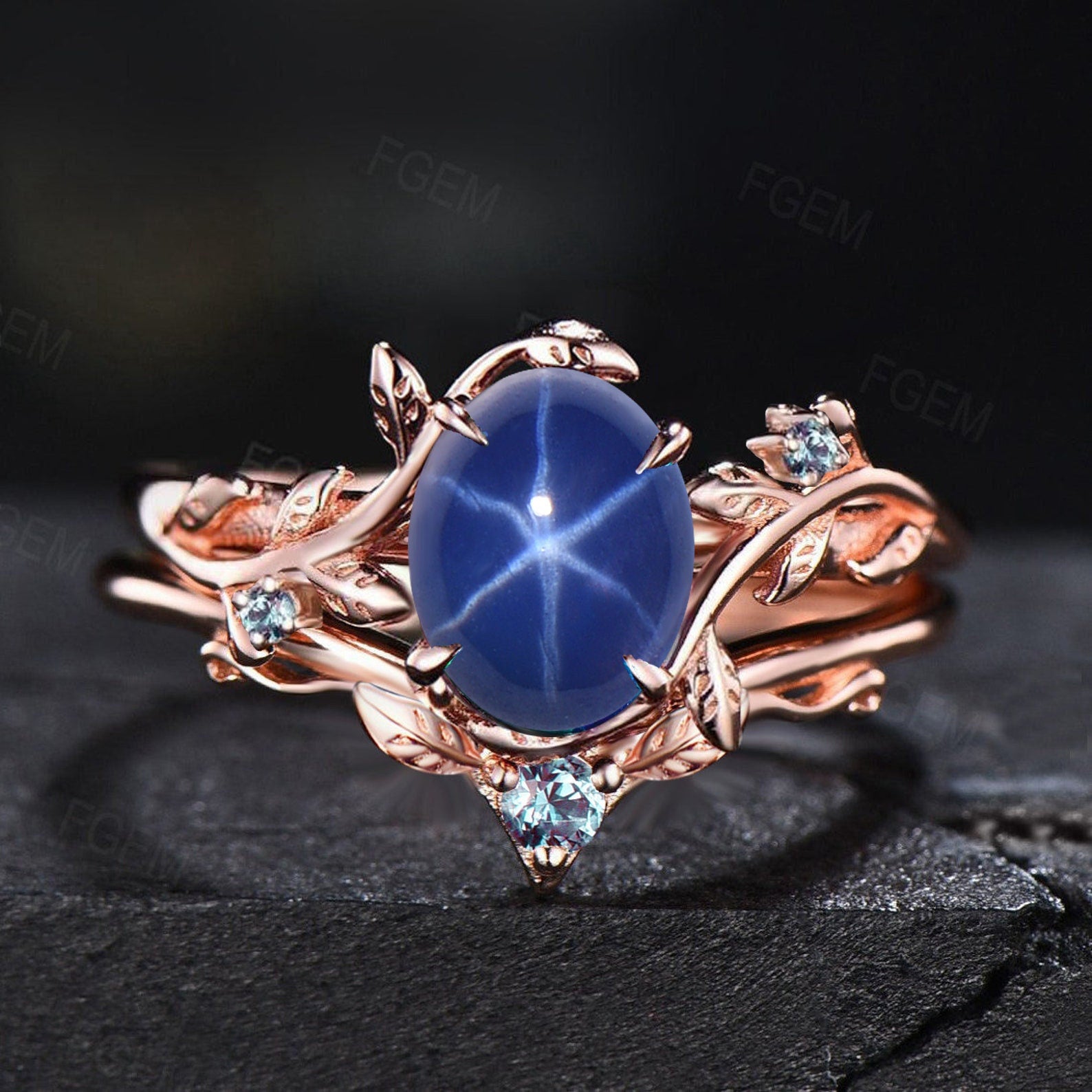 Natural Gray-Blue Star Sapphire 10.06 carats set in 14K White Gold Ring  with Diamonds / Jupitergem