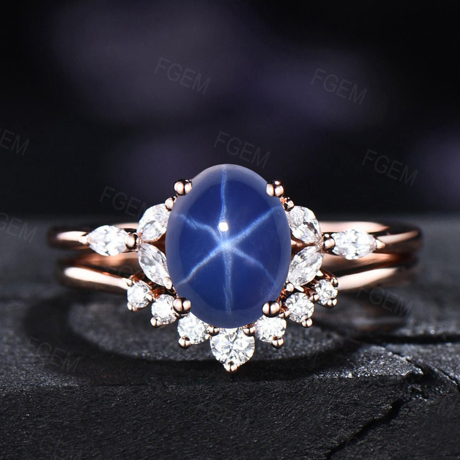 4.25 deals ct Natural blue star sapphire size us 7.0 ring wedding