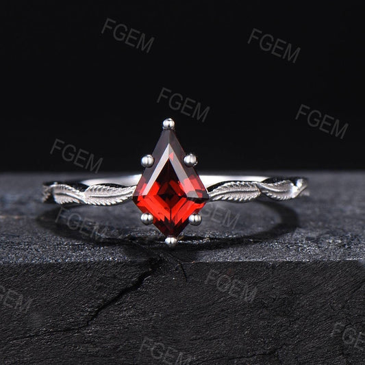 1ct Kite Cut Natural Garnet Ring Kite Shaped Nature Inspired Leaf Band Garnet Solitaire Ring 10K Rose Gold January Birthstone Promise Ring