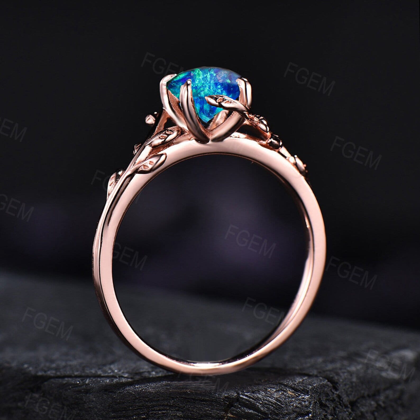 Oval Light Blue Opal Branch Floral leaf Dainty Ring Sterling Silver Light cheapest Blue Opal Leaves Engagement Wedding Promise Ring White Gold Ring