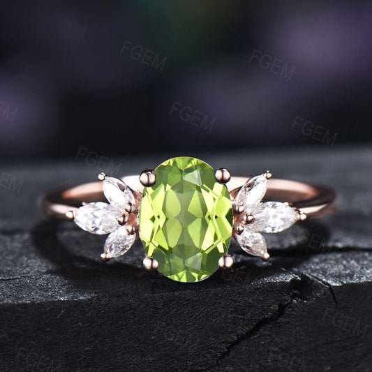Sterling Silver Natural Peridot Cluster Promise Ring Green Gemstone Jewelry August Birthstone Wedding Ring Anniversary/Birthday Gift Women