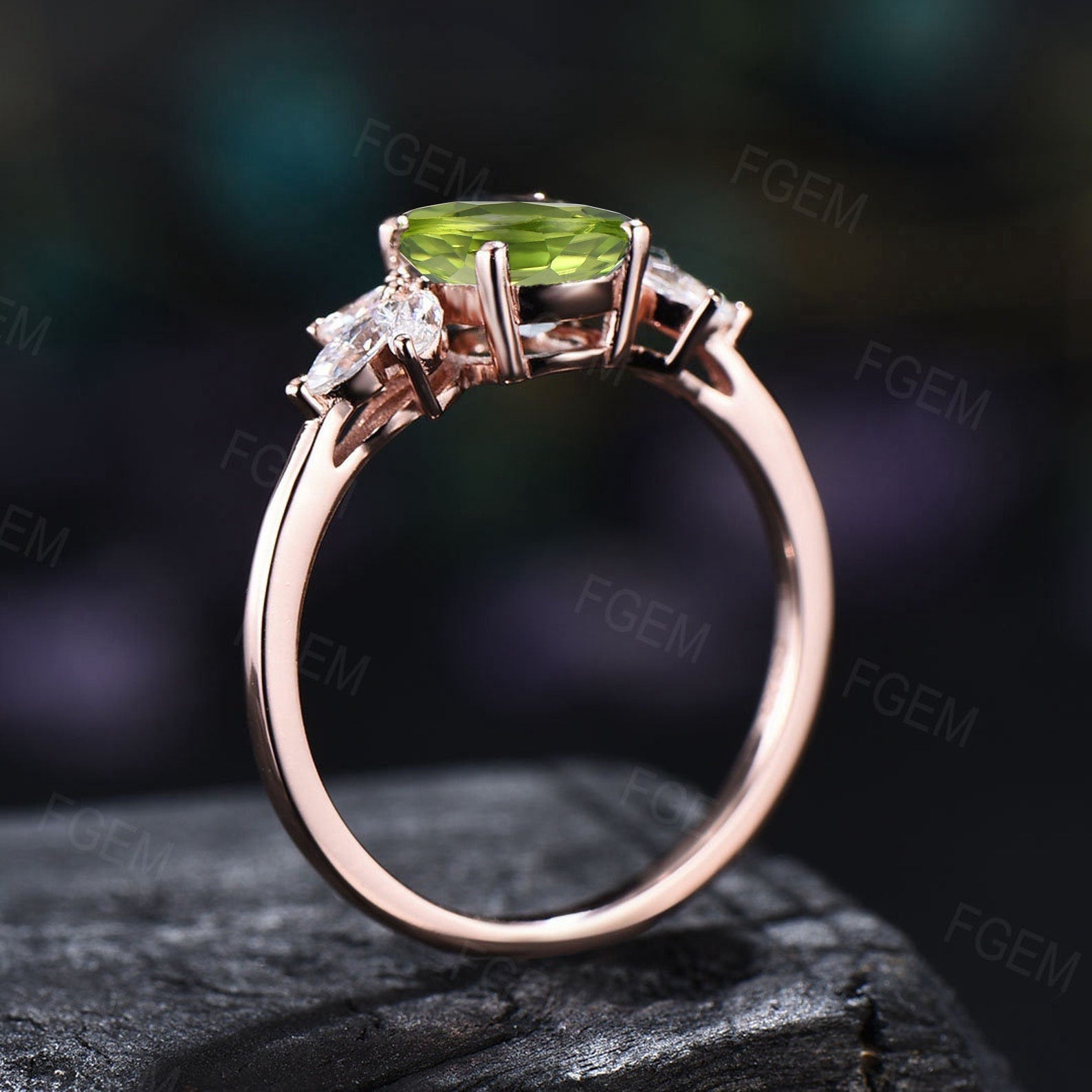 Sterling Silver Natural Peridot Cluster Promise Ring Green Gemstone Jewelry  August Birthstone Wedding Ring Anniversary/Birthday Gift Women