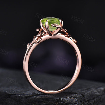 1ct Round Natural Green Peridot Ring Green Gemstone Jewelry Dainty Nature Inspired Branch Peridot Ring August Birthstone Ring Birthday Gifts