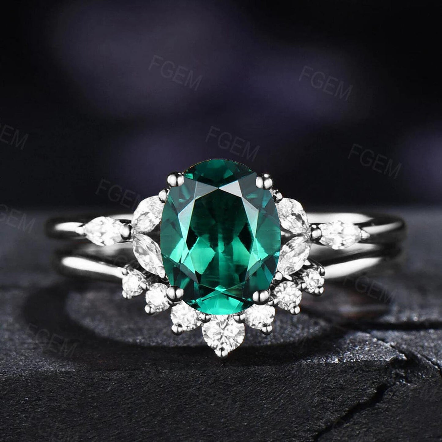 1.5ct Oval Cut Green Emerald Engagement Rings Set May Birthstone Gift Green Gemstone Jewelry Anniversary/Birthday Gift Sterling Silver Ring