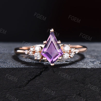 2pcs Amethyst Moissanite Ring Set 14K Solid Gold Natural Crystal Wedding Ring Set Kite Cut Purple Stone Engagement Ring Unique Bridal Set