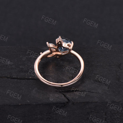 1ct Round Cut Natural Pink Rose Quartz Ring Rose Gold Nature Inspired Leaf Engagement Ring Cluster Moissanite Ring Heal Natural Crystal Gift