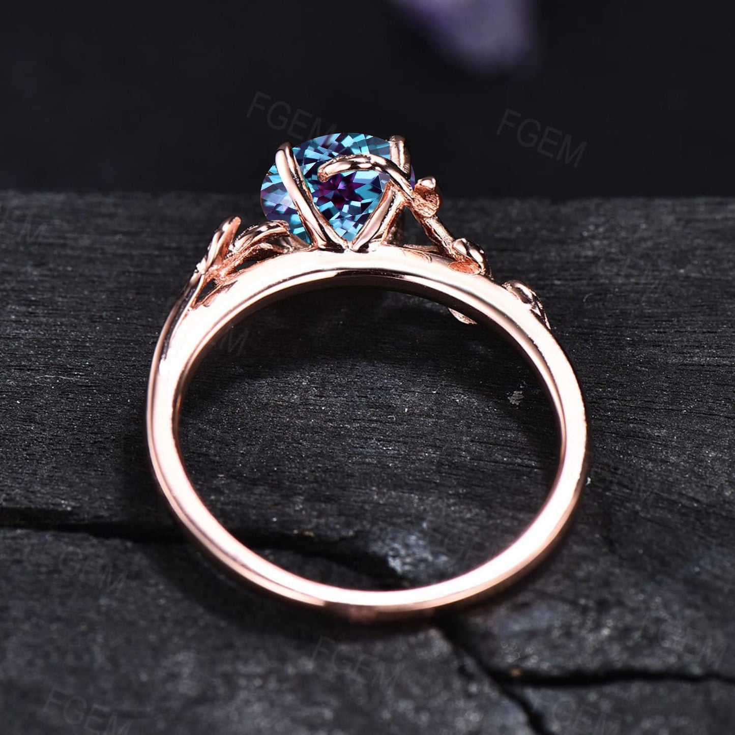 Nature Inspired Flower Color-Change Alexandrite Engagement Ring 1ct Round Branch Cluster Alexandrite Floral Wedding Ring Unique Promise Gift
